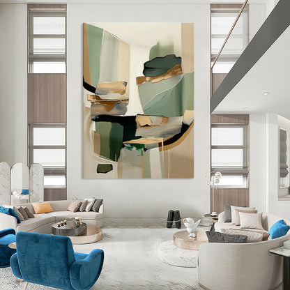 Green - Brown - Gold Geometric Abstract Art for Contemporary Art Gallery & Industrial Loft DLZ1644