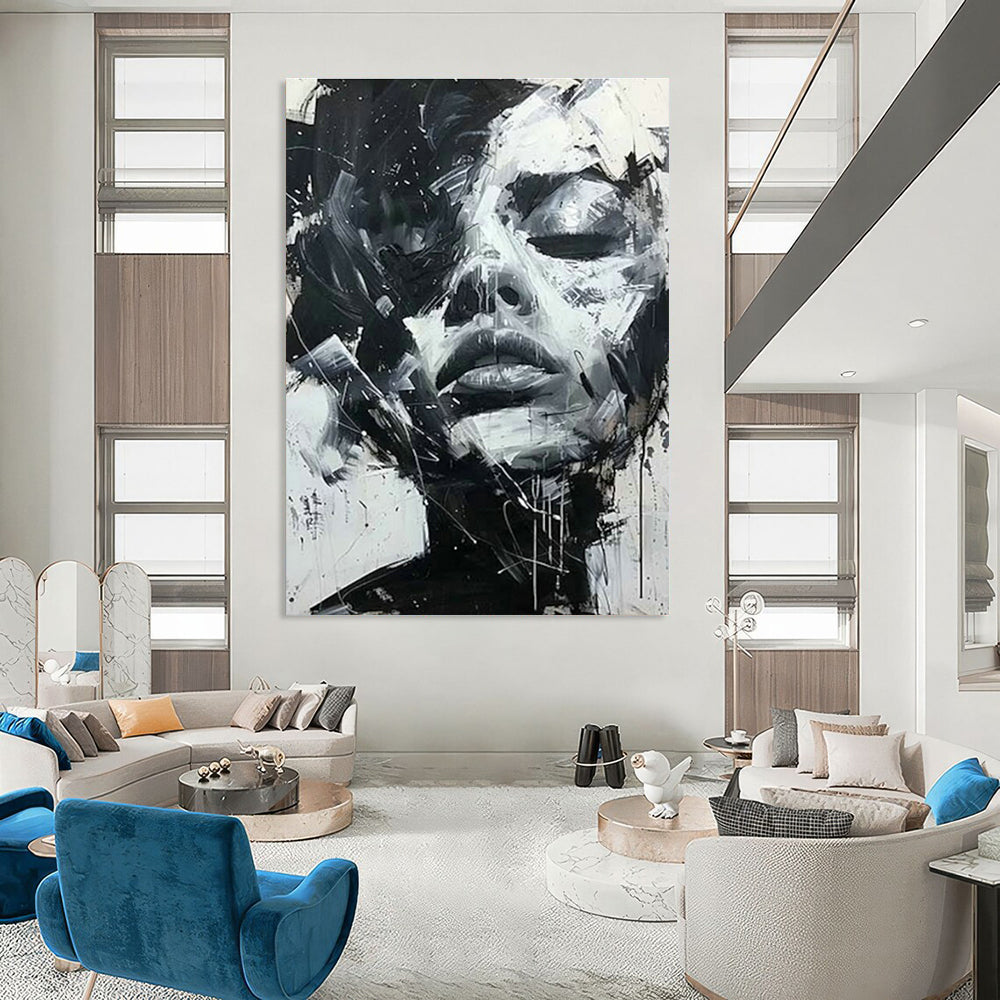Black and White Abstract Face Art for Modern Art Gallery & Edgy Urban Loft DLZ1553