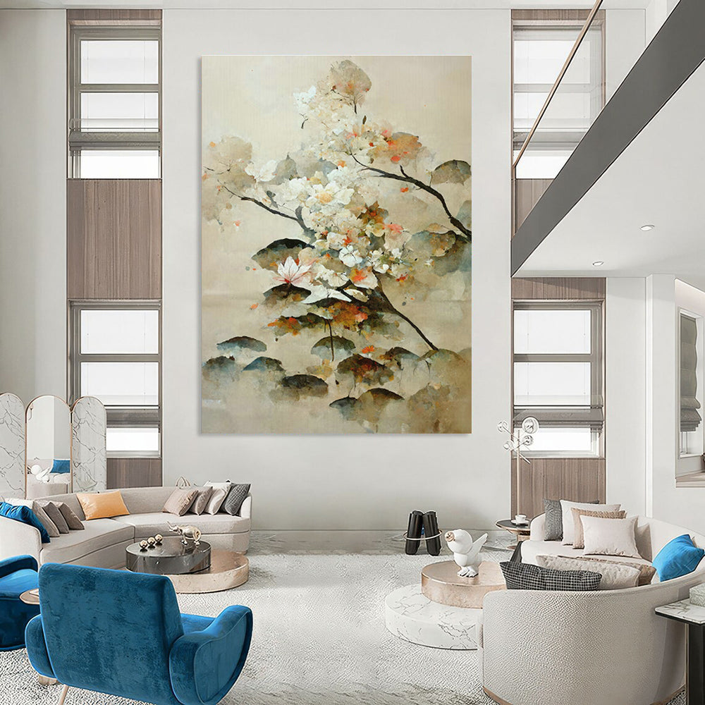 Watercolor Floral Abstract Art for Asian - Inspired Home Tea Room & Botanical Art Gallery DLZ1618
