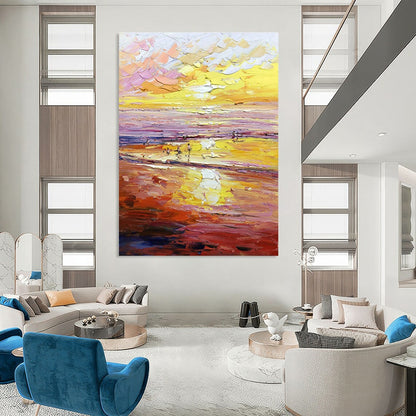 Warm - Toned Beach Oil Painting for Coastal Home & Vacation Rental Lounge DLZ1313