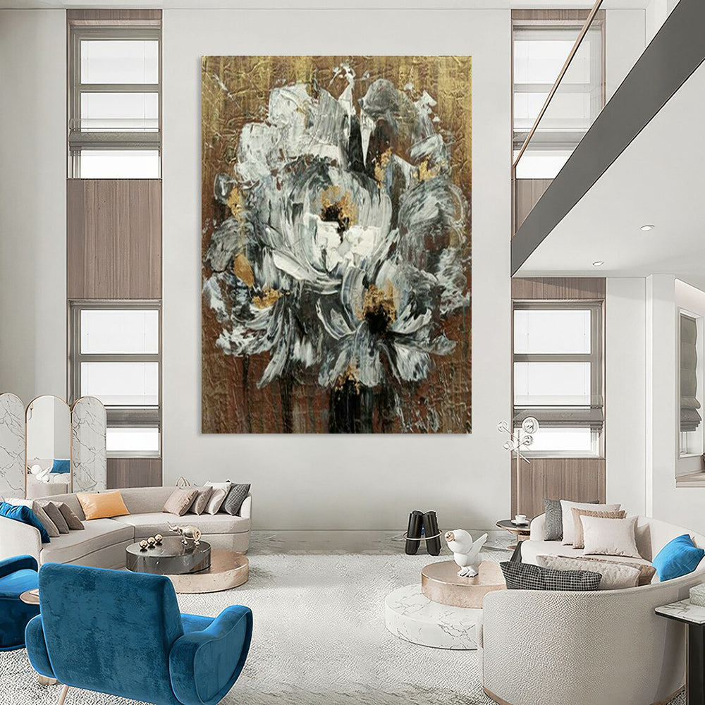White Flowers with Gold Art for Luxury Home Bedroom & Art - Loving Spa DLZ2107