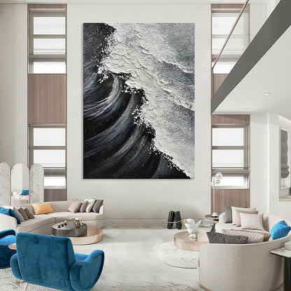 Monochrome Wave Art for Coastal Restaurant & Minimalist Home DLZ2358