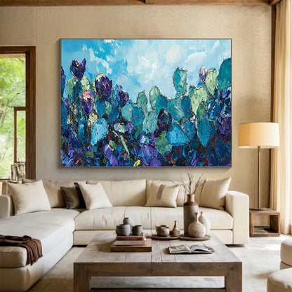 Blue Cactus Flower Art for Southwest - Themed Restaurant Patio Areas DLZ3211
