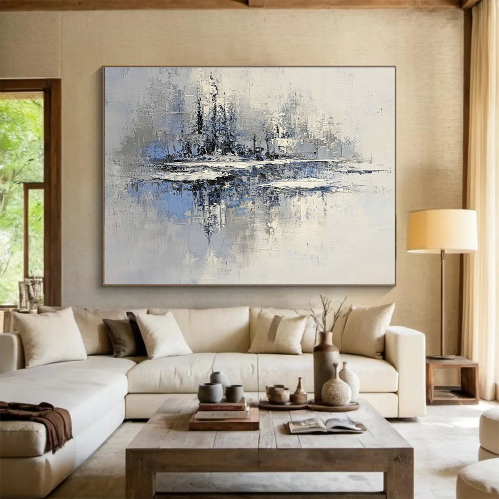 Frosty Landscape Reflection Art for Winter Lodge & Minimalist Ski Resort SC158