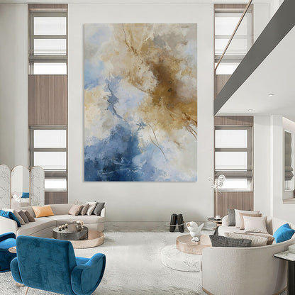 Blue & Brown Abstract Cloud Art for Beach House Living Room & Art Gallery Corridor DLZ1027