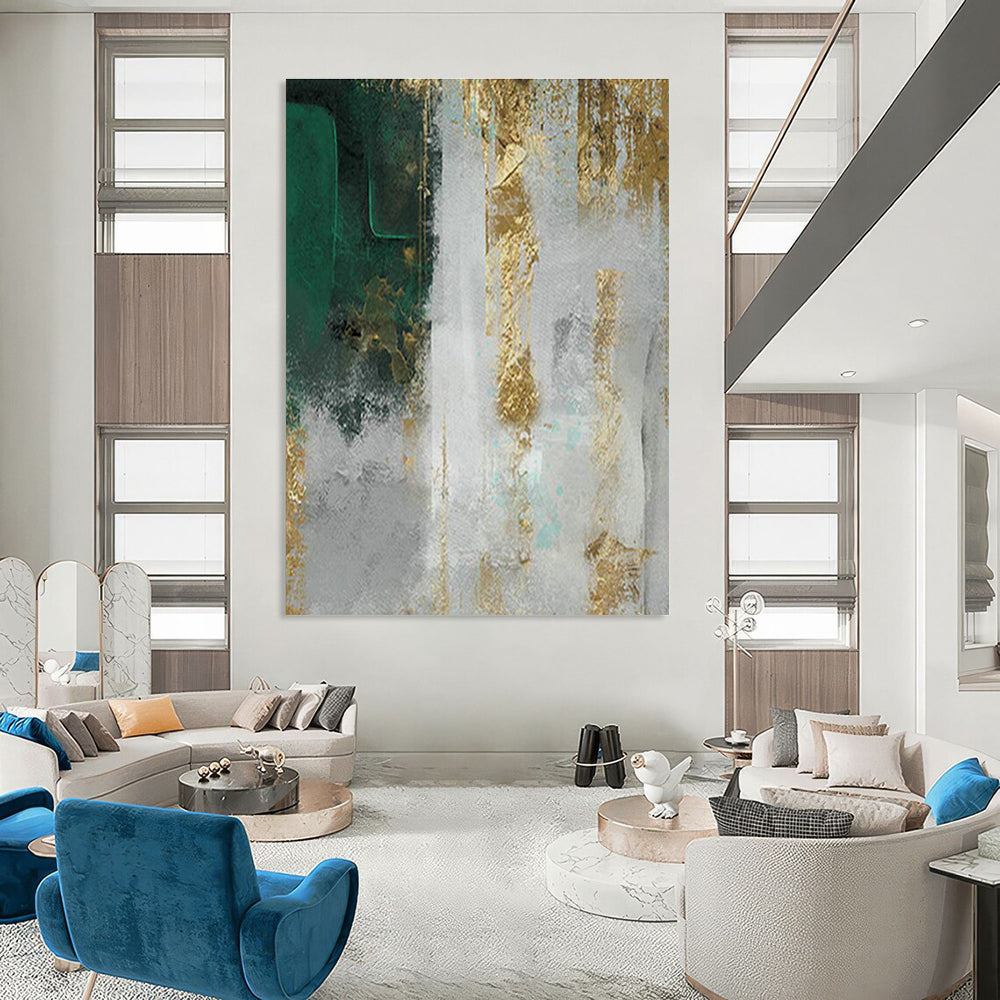 Green and Gold Abstract Art for Opulent Hotel Suite & Nature - Loving Art Collector’s Home DLZ2218