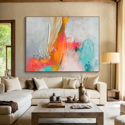 Gray - Orange Colorful Abstract Art for Industrial - Style Brewery Taprooms DLZ2591