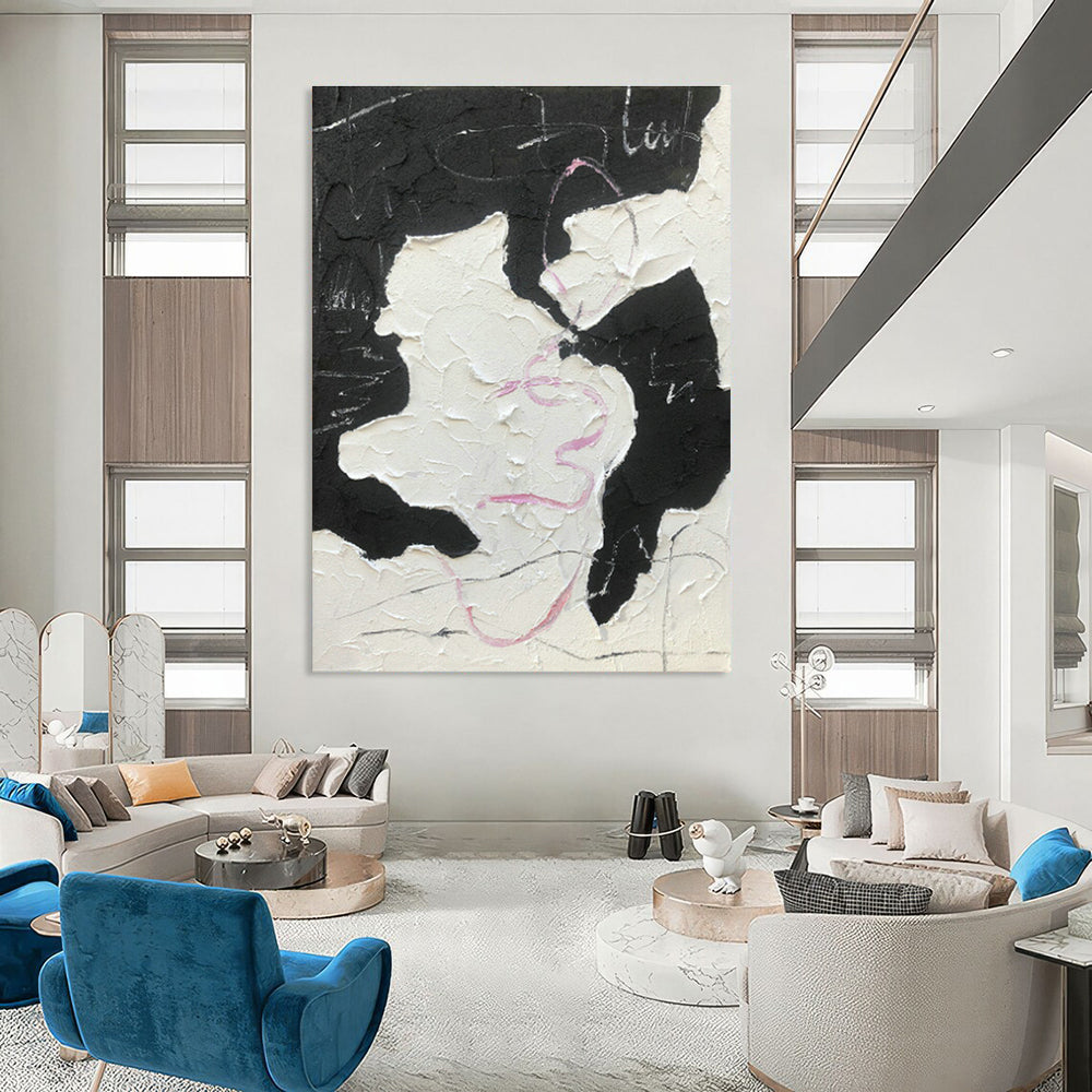 Black - Pink Textured Abstract Art for Trendy Café & Fashion Boutique DLZ0784