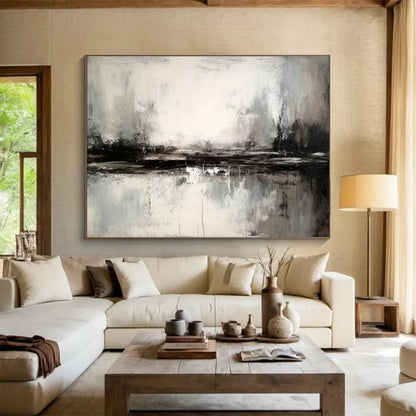Black - White - Gray Landscape Abstract Art for Modern Monochrome Bedrooms DLZ2537