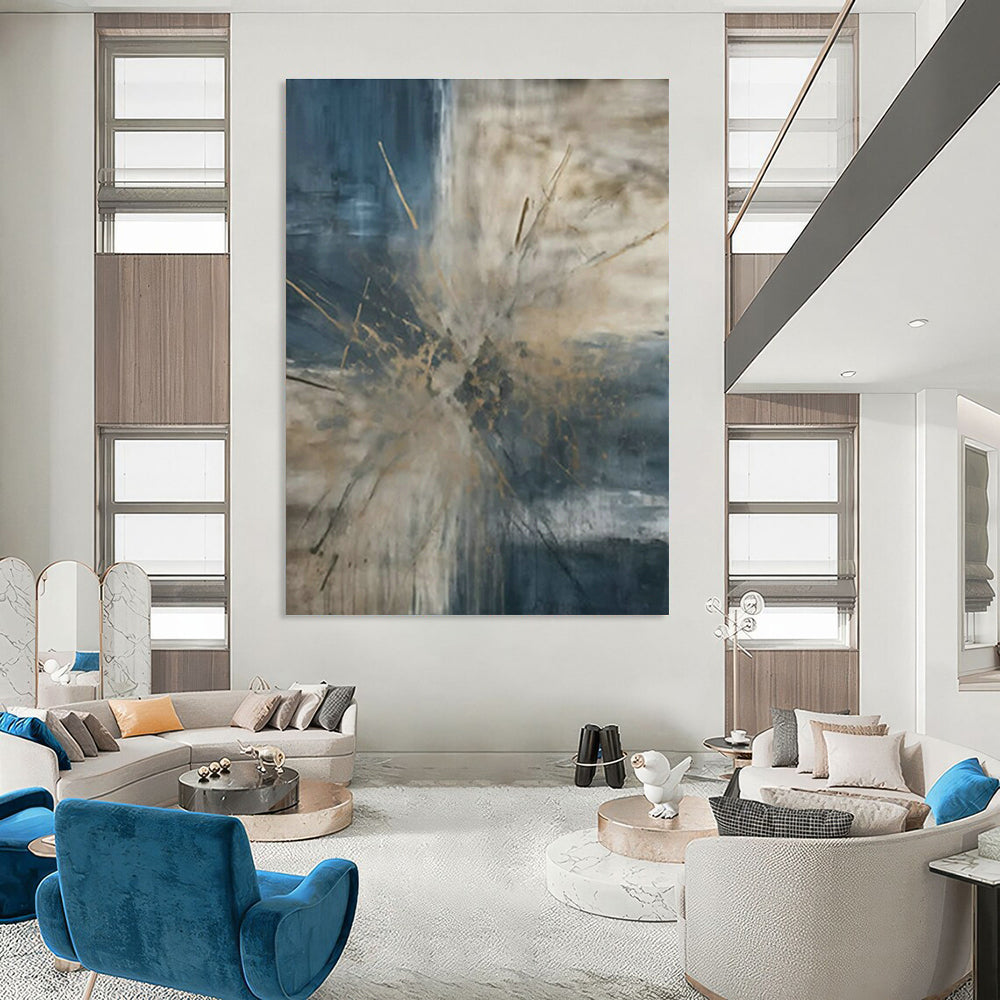 Blue - Gold Abstract Art for Coastal Home Living Room & Art - Loving Yacht Club DLZ1707