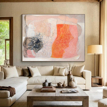 Pink - Orange Line Abstract Art for Cozy Reading Nooks DLZ2436