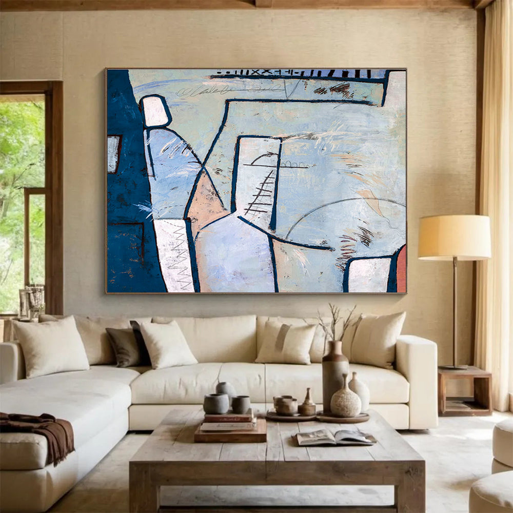 Blue - Gray Abstract Art for Coastal - Inspired Hotel Room DLZ2931