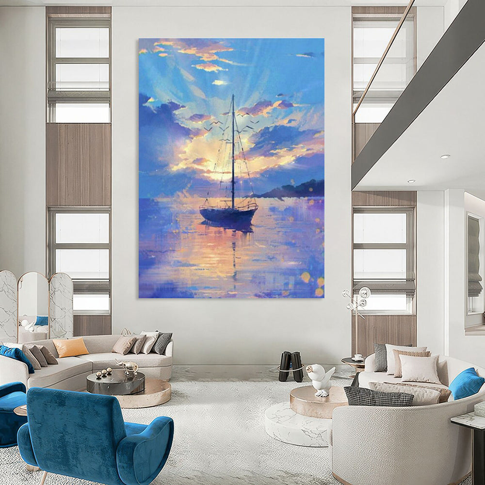 Sailboat Seaview Oil Art for Living Room & Cottages DLZ0316