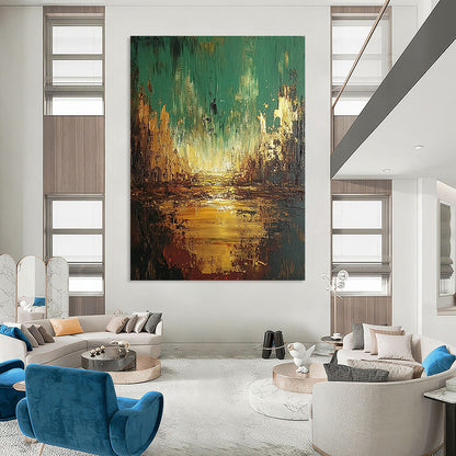 Green and Gold Abstract Landscape for Nature - Inspired Bedroom & Luxury Lounge STSC583