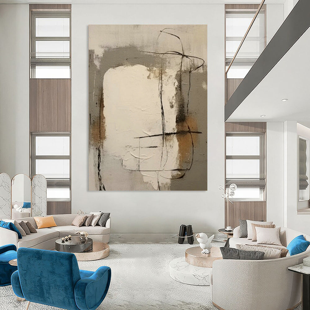 Neutral Line Abstract Art for Modern Art Studio & Monochrome Bedroom DLZ0859
