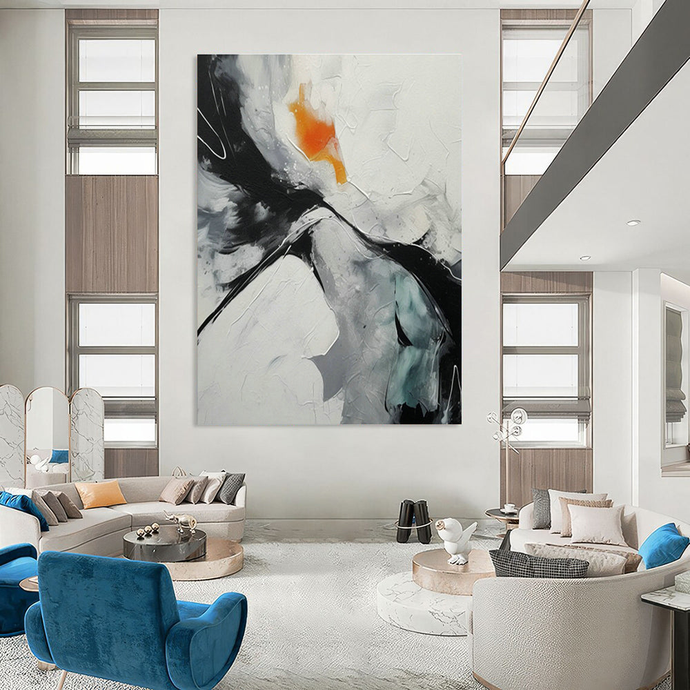 Black - White - Orange Abstract for Urban Loft Apartment & Modern Art Bar DLZ0895