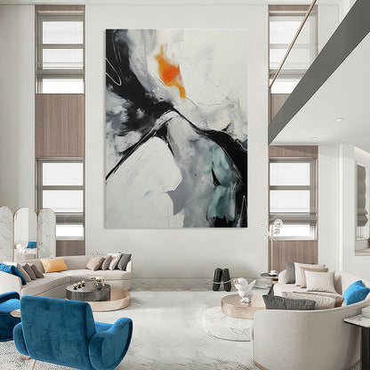 Black - White - Orange Abstract for Urban Loft Apartment & Modern Art Bar DLZ0895