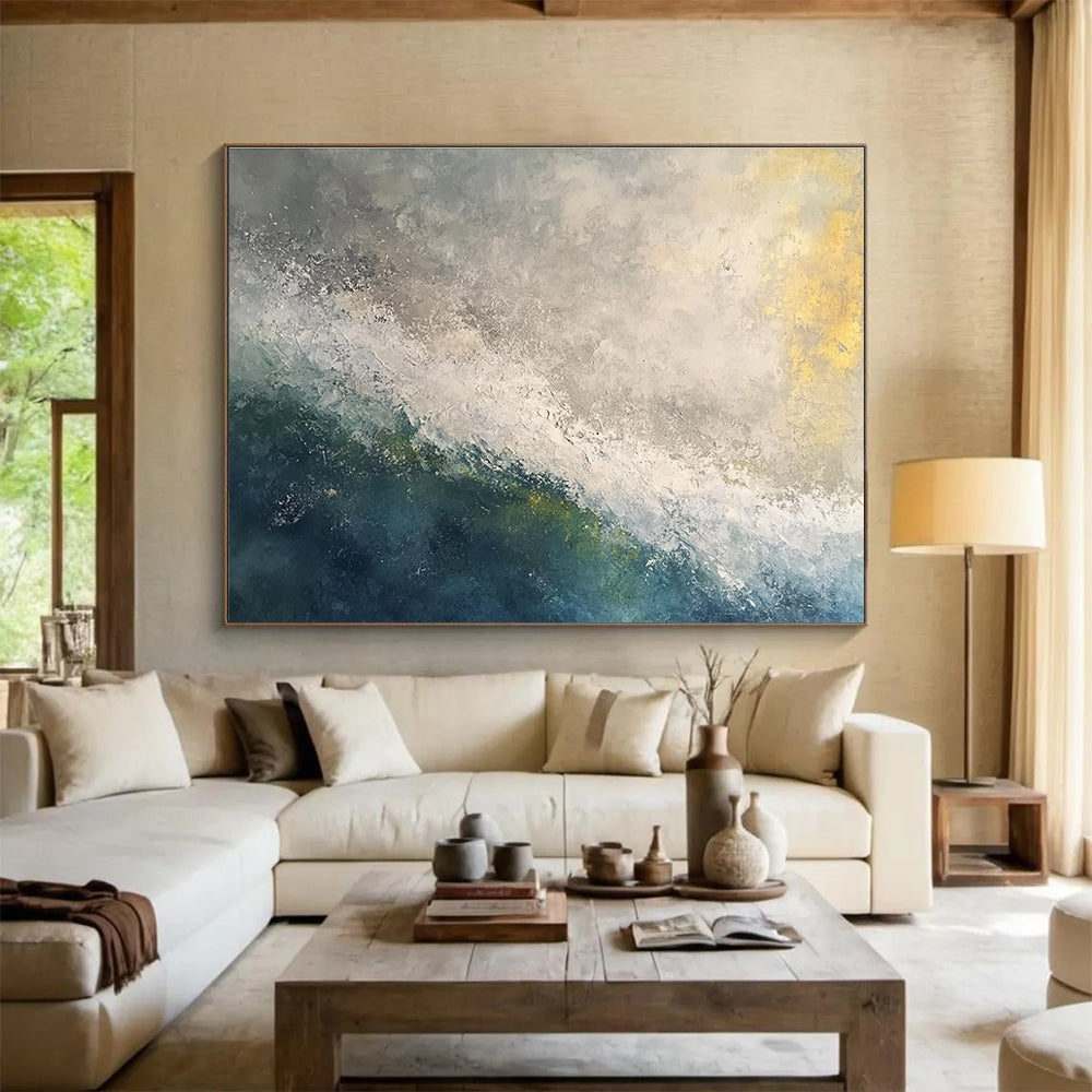 Gray and Blue Wave Art for Industrial - Chic Coastal Loft & Modern Art - Loving Beach House SC119