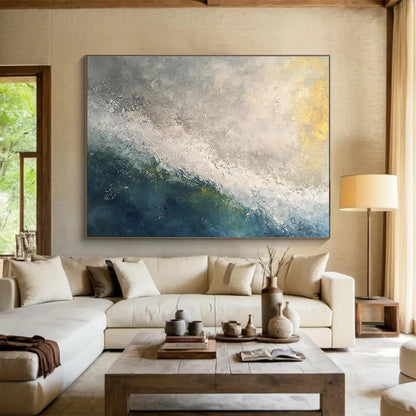 Gray and Blue Wave Art for Industrial - Chic Coastal Loft & Modern Art - Loving Beach House SC119