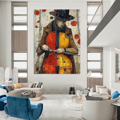 Cellist Figure Art for Bohemian Music Café & Eclectic Living Room DLZ2232