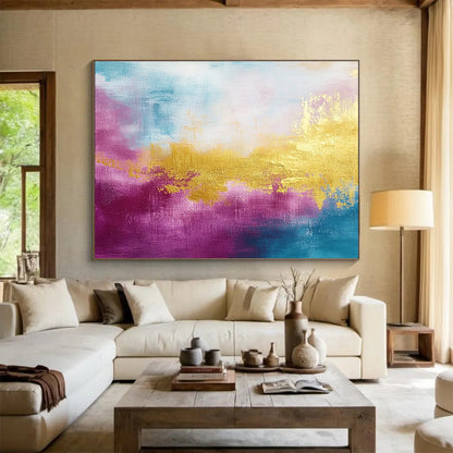 Pink, Blue & Gold Abstract Art for Luxury Spa & Feminine Bedroom SC322