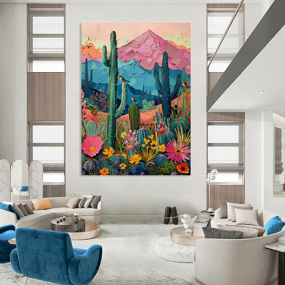Colorful Desert Landscape Art for Southwest - Style Home & Cactus - Themed Gift Shop DLZ1409