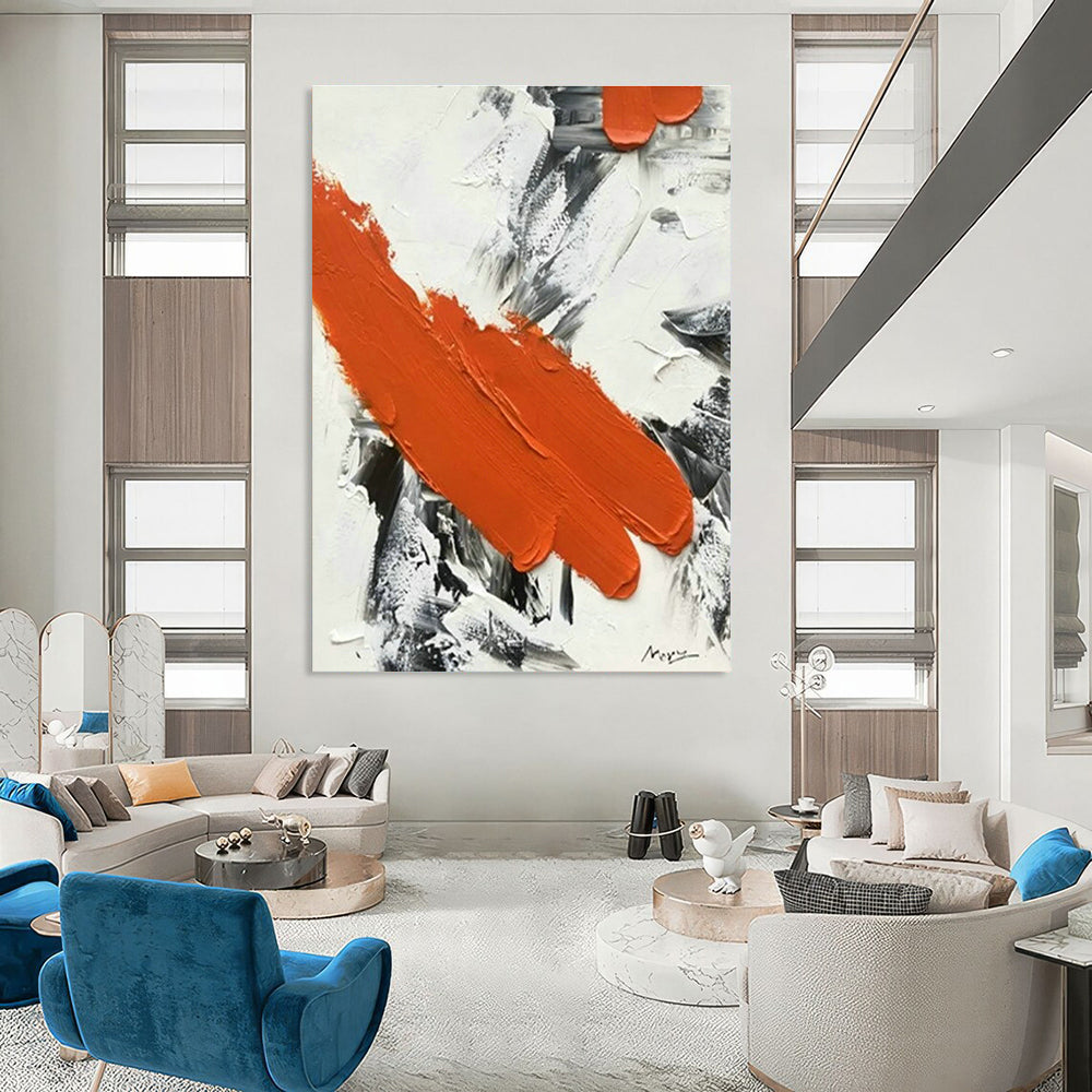 Orange - Black Brushstroke Abstract Art for Edgy Retail Store & Urban Art Gallery DLZ1458