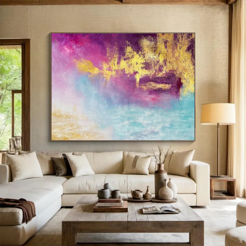 Romantic Pink, Purple, and Gold Abstract Art for a Romantic Lounge DLZ2399