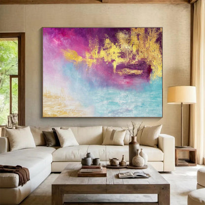 Romantic Pink, Purple, and Gold Abstract Art for a Romantic Lounge DLZ2399