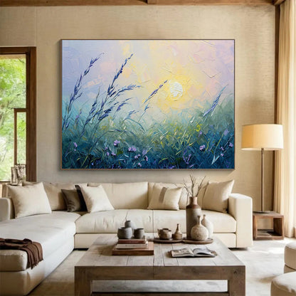Meadow Sunrise Oil Painting for Countryside Bed & Breakfast Guest Rooms DLZ3146