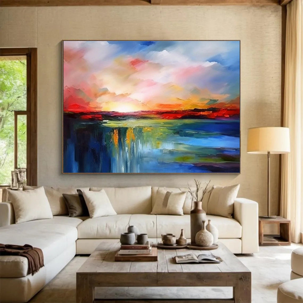 Colorful Sunset Waterfall Abstract Art for Lively Living Room DLZ2723