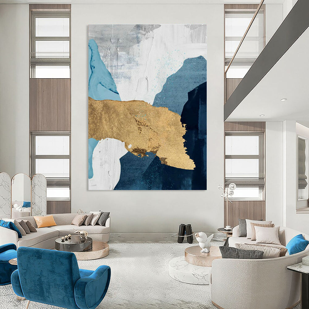 Blue, Gray, and Gold Abstract Art for Nautical - Inspired Home & Luxury Art Gallery DLZ2227