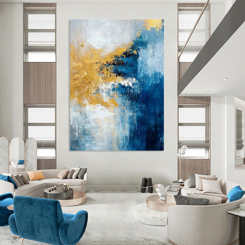 Blue - Gold Abstract Art for Beachfront Condo & Art - Lovers’ Living Room DLZ1906