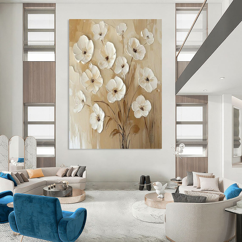 Textured White Flower Art for Wedding Venue & Feminine Home Office DLZ1652