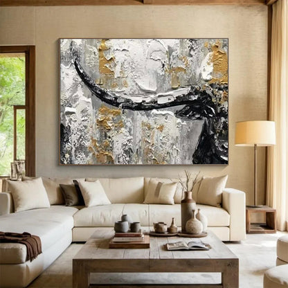 Gold - Grey Bull Abstract Art for Bold Home Office Motivation DLZ2720