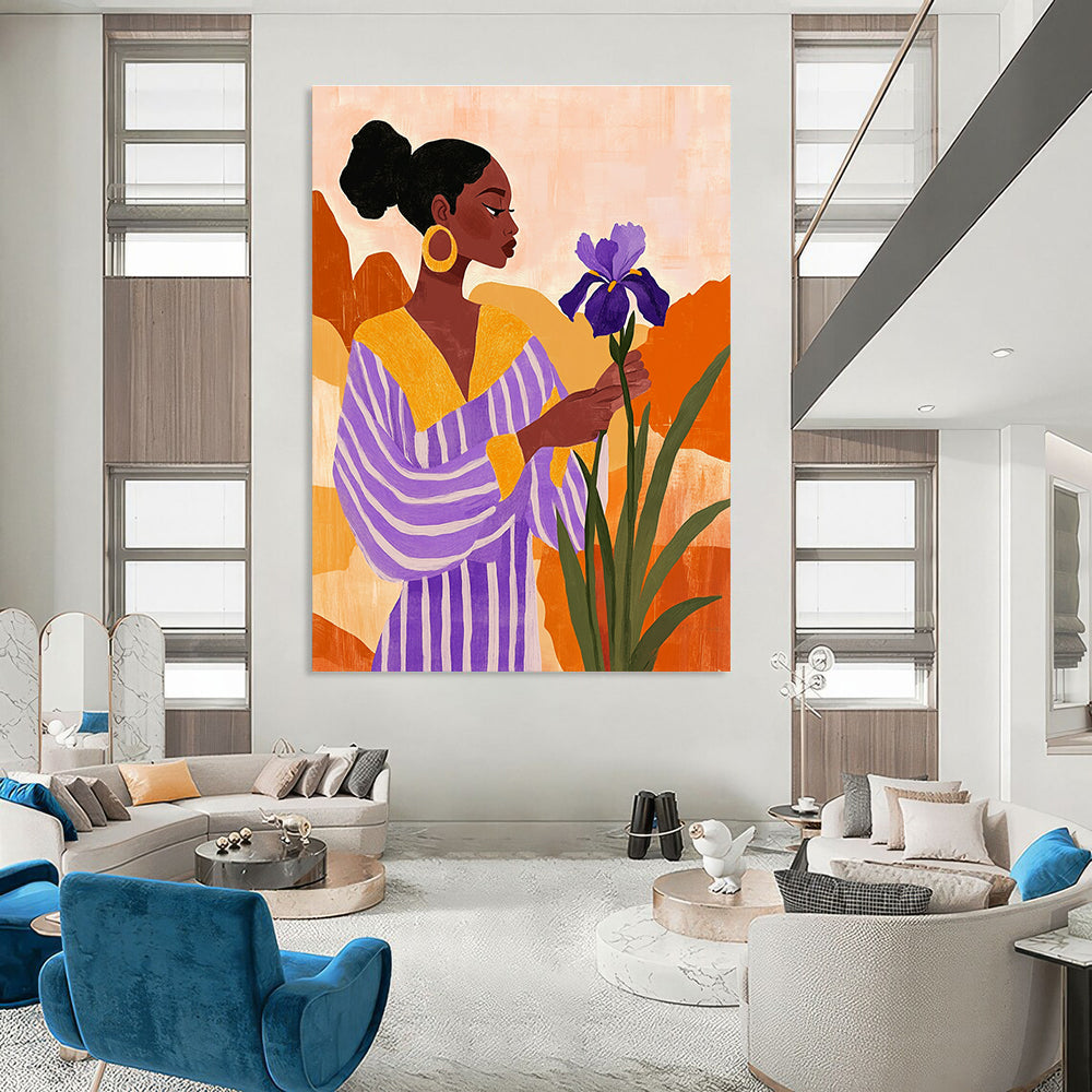 Woman with Purple Flower for Boho - Chic Living Room & Feminine Art Space STSC535