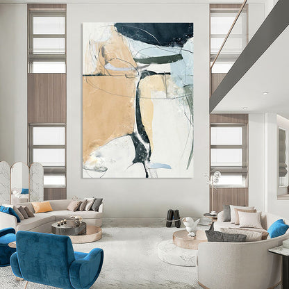 Beige and Blue Abstract Lines Art for Minimalist Living Room & Creative Studio DLZ2223