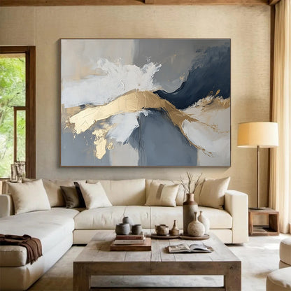 Gold - Accented Abstract Art for Luxury Hotel Lobby & Modern Home Living Room SC140