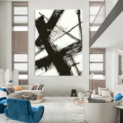 Black & White Abstract Brushstroke Art for Industrial Loft & Art - Themed Library DLZ1035