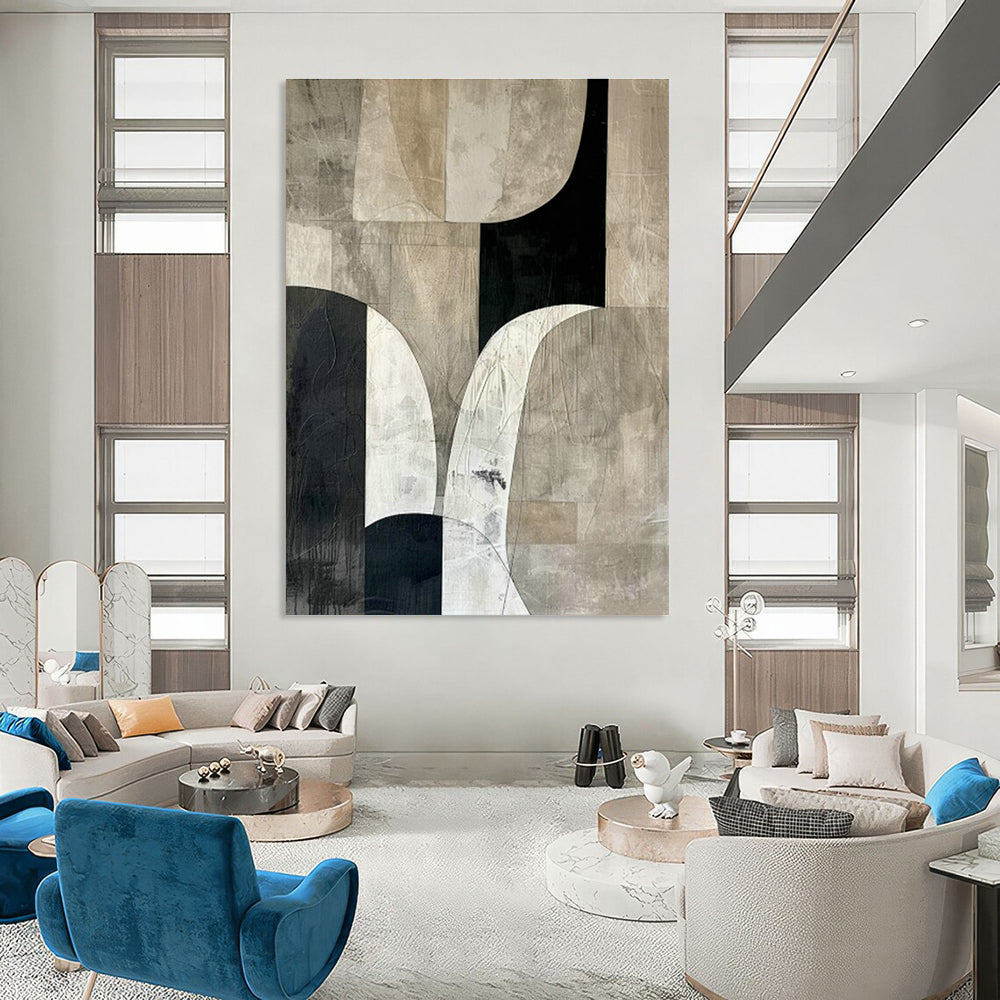Black - White - Grey Curved Abstract Art for Modern Gallery Space & Chic Urban Apartment DLZ1327