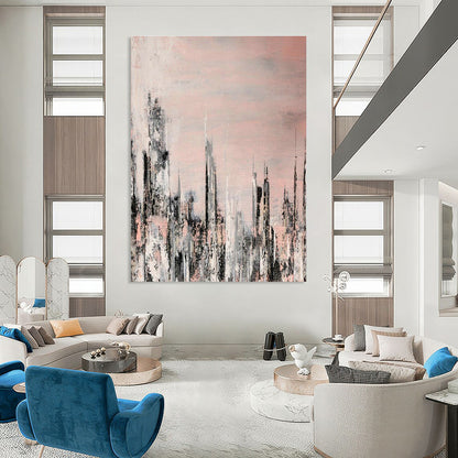 Pink - Gray Cityscape Art for Modern Urban Apartment Living Rooms DLZ0061