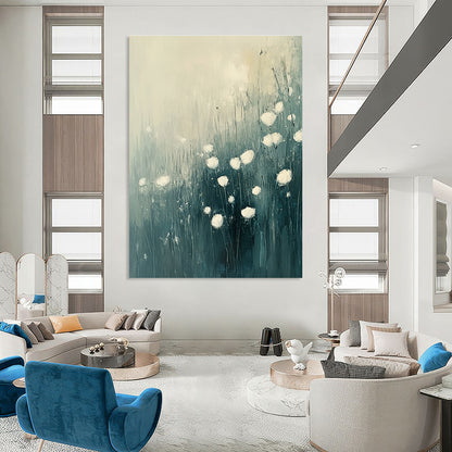 Abstract White Flowers in Field for Serene Spa Retreat & Minimalist Home Living Room STSC184