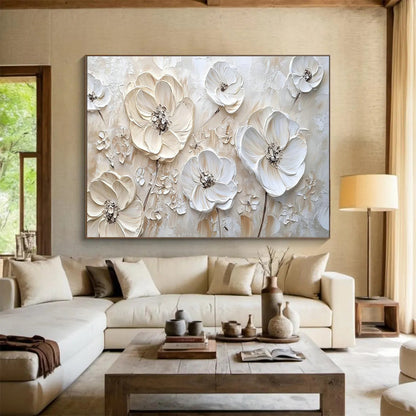 White Flower Relief Art for Minimalist Bedroom Accent Walls DLZ3290