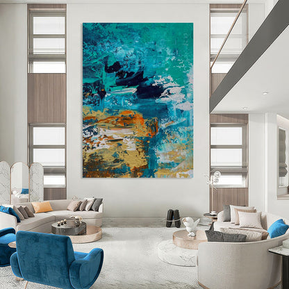 Blue - Orange Abstract Art for Coastal Home Living Room Walls DLZ0035