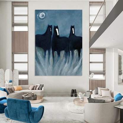 Mysterious Black Horses Art for Gothic - Inspired Library & Art - Forward Bedroom DLZ2144