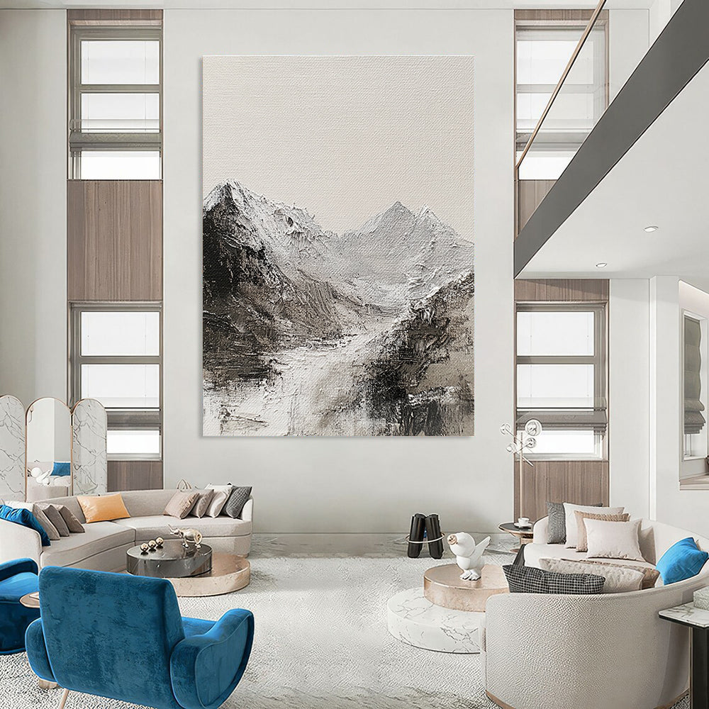 Monochromatic Mountain Landscape for Rustic Cabin & Black - and - White Themed Study STSC642