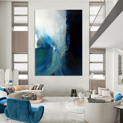 Blue - White Ink Abstract for Contemporary Art Studio & Calming Spa Waiting Room DLZ0948
