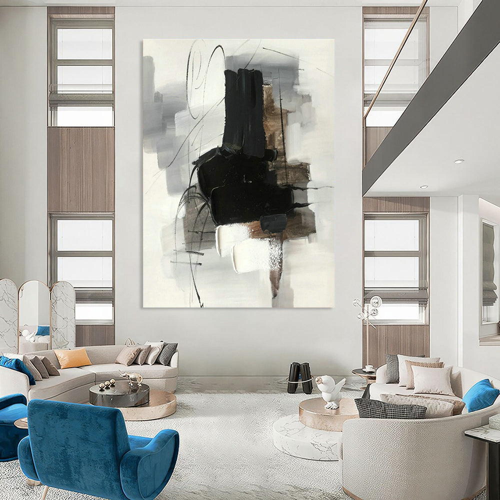 Simple Black - White - Gray Abstract Painting for Modern Studio & Monochrome Home DLZ1287