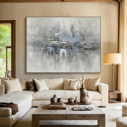 Grey - Blue Lakeside Landscape Art for Serene Living Room DLZ2733