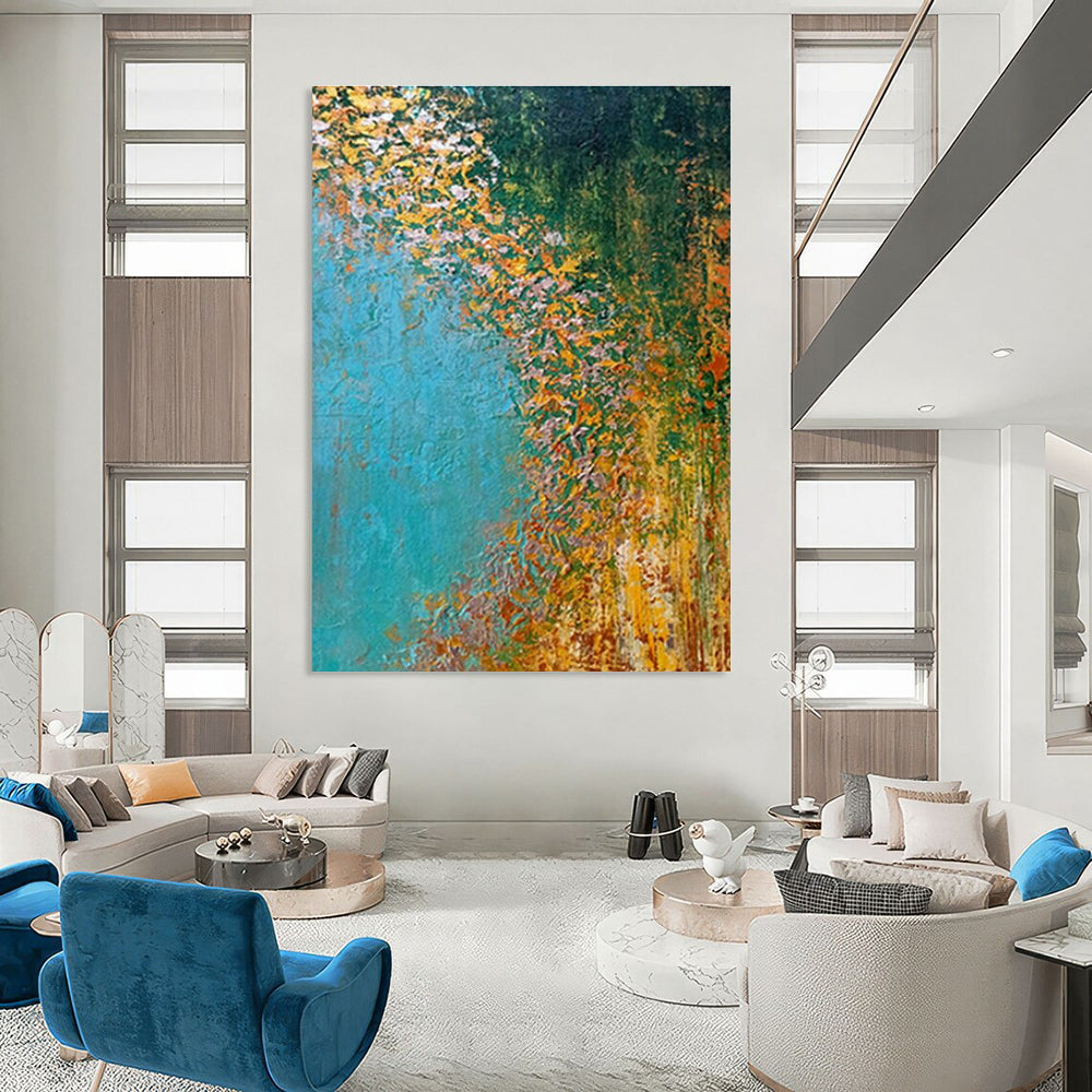 Blue - Green Autumn Landscape Art for Countryside Villa Living Rooms DLZ0067